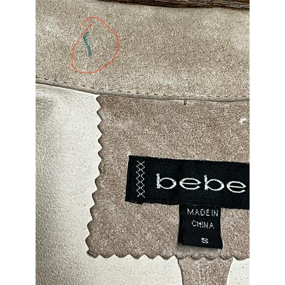 Bebe Jacket Womens Small Pink Genuine Leather Scallop Boho Y2K Tie Front 90s - Picture 16 of 16